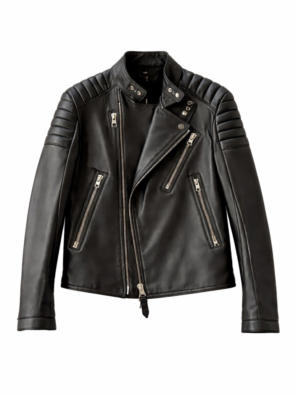 Tom Ford Black Quilted-Shoulder Leather Biker Jacket